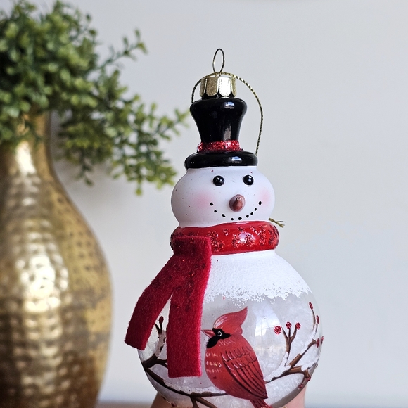 Robert Stanley Snow Filled Glass Snowman Ornament Painted Cardinal Winter Decor - Picture 6 of 14